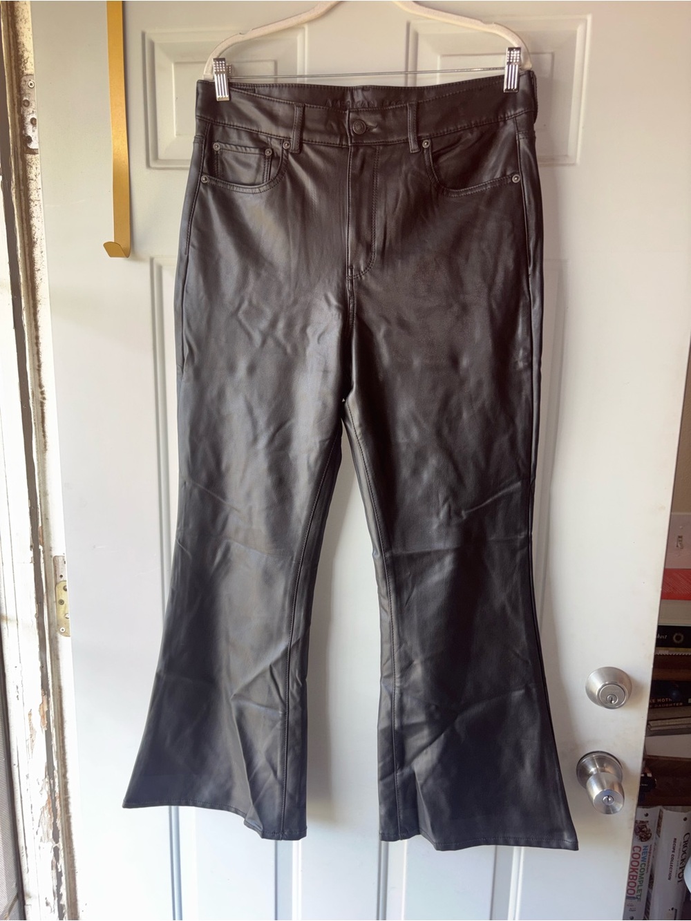American Eagle Outfitters black faux leather flare jeans size 16